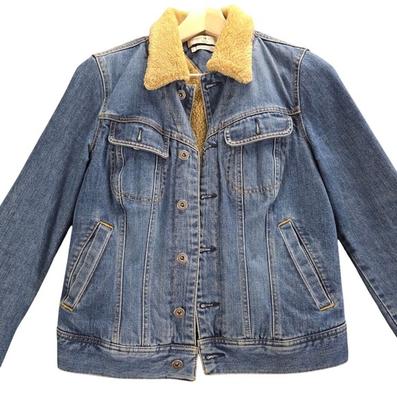 Tommy Hilfiger Vintage Style Sherpa Denim Jacket Women M Blue Trucker Turkey 90s - Picture 3 of 14